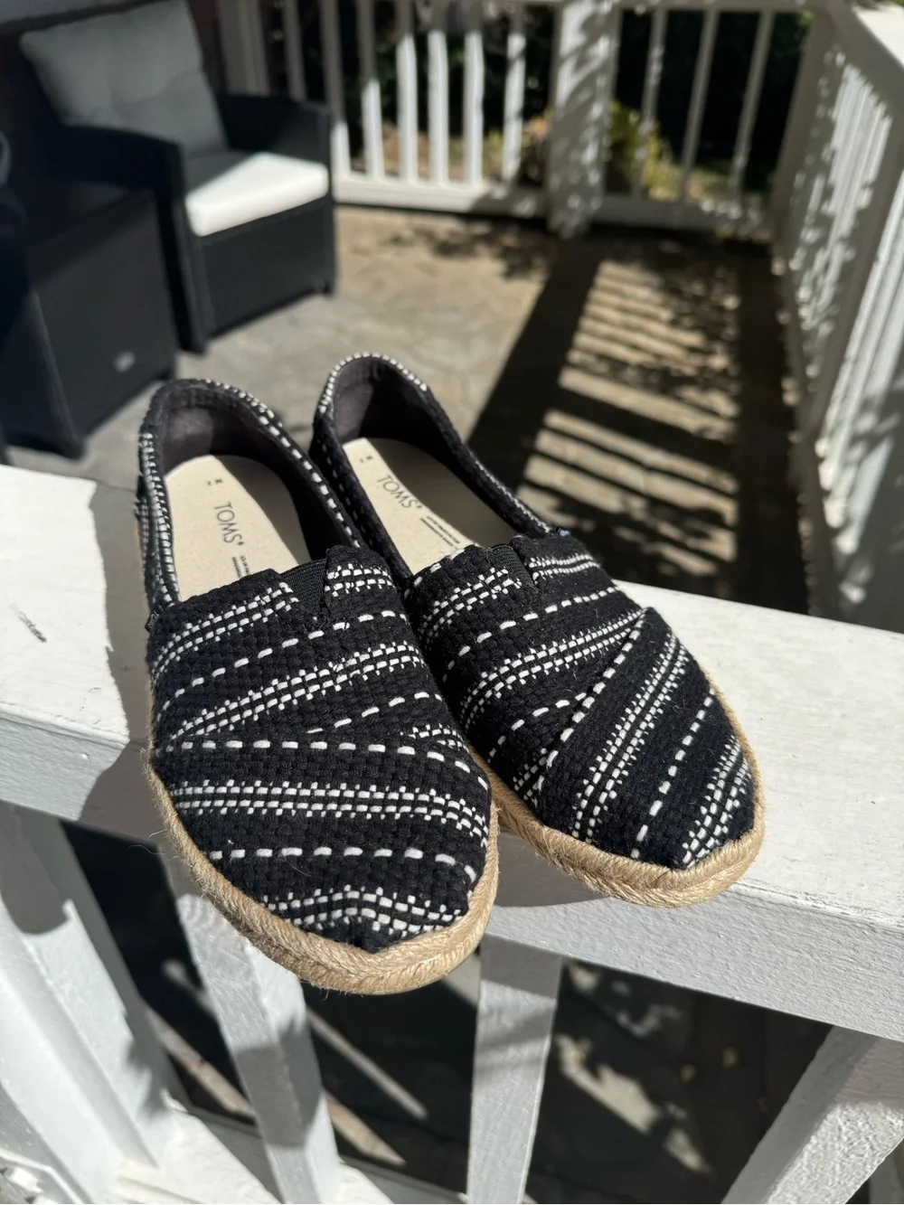 TOMS Black & White Woven Stripe Espadrilles